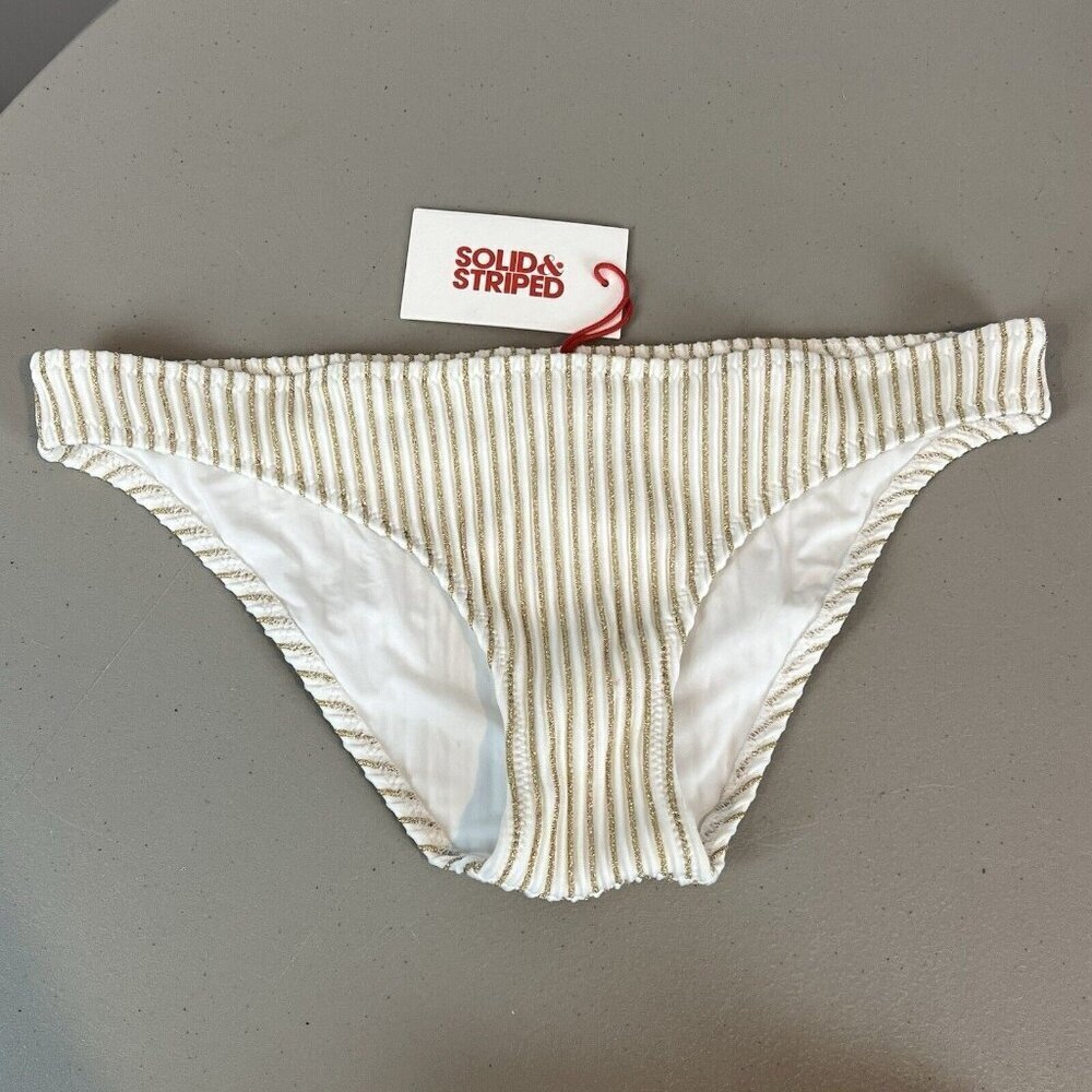 Solid & Striped The Eva Bikini Bottom White and Metallic Gold Size Small NWT